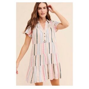 Medium Anthropologie Georgina Tiered Cotton Striped shirt dress